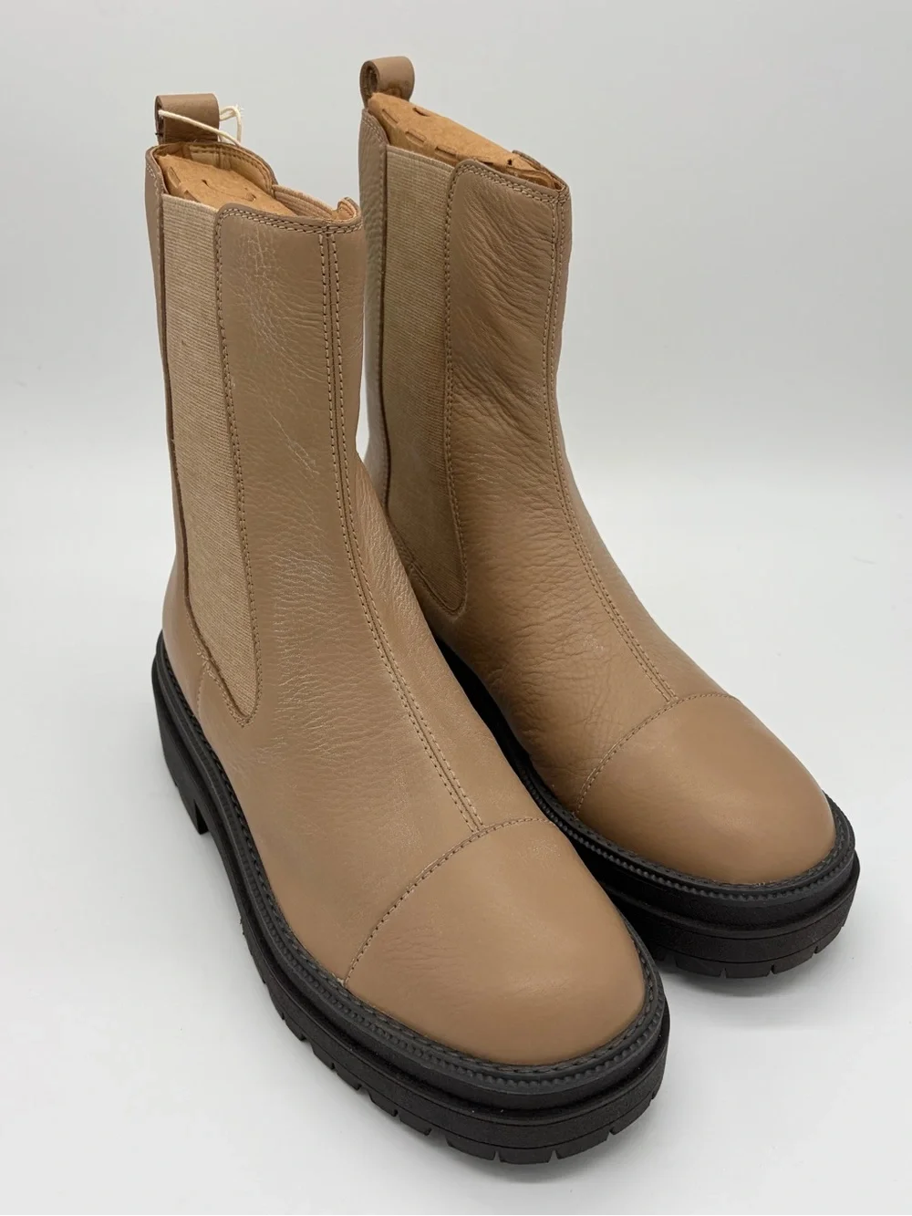 Sam Edelman Taupe Leather Chelsea Lug Boots